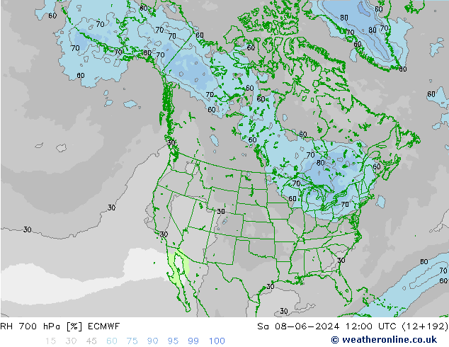 RH 700 hPa ECMWF Sa 08.06.2024 12 UTC