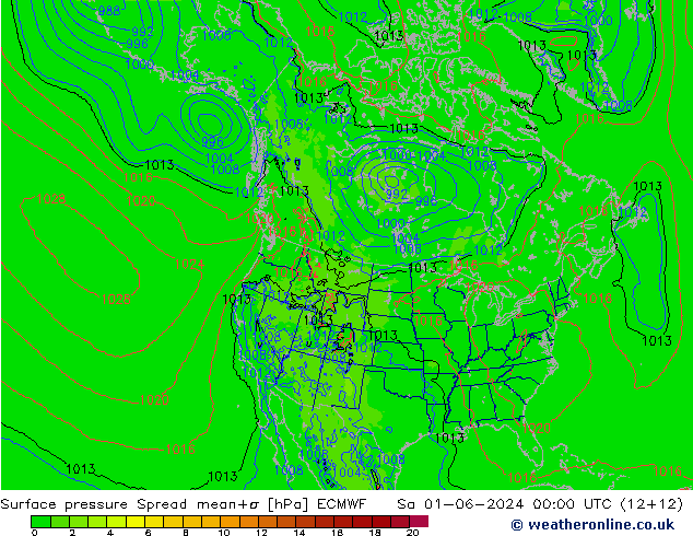 Bodendruck Spread ECMWF Sa 01.06.2024 00 UTC