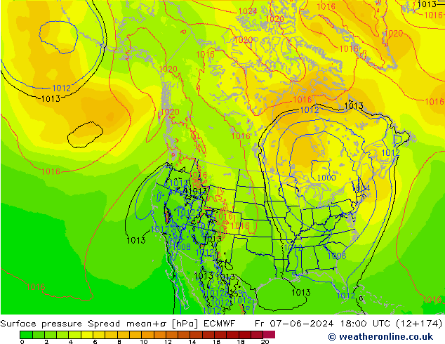 pressão do solo Spread ECMWF Sex 07.06.2024 18 UTC