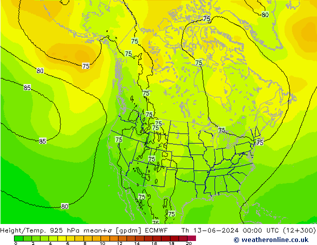 Height/Temp. 925 hPa ECMWF czw. 13.06.2024 00 UTC