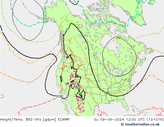 Height/Temp. 850 hPa ECMWF Ne 09.06.2024 12 UTC