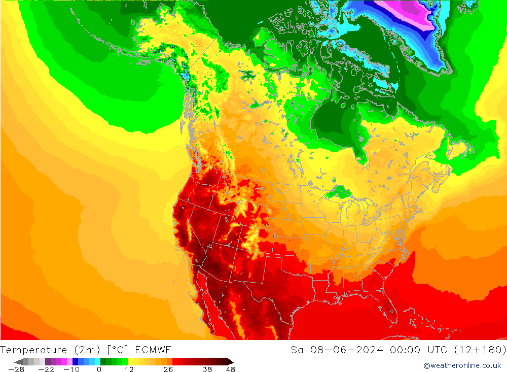 Temperaturkarte (2m) ECMWF Sa 08.06.2024 00 UTC