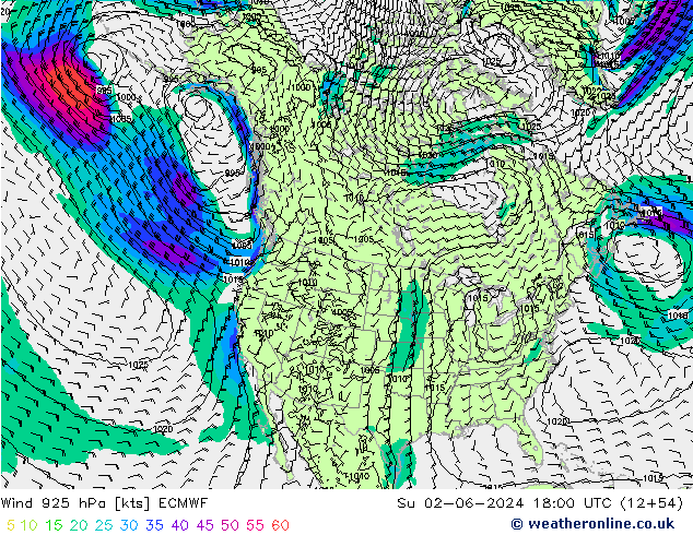 Vento 925 hPa ECMWF Dom 02.06.2024 18 UTC