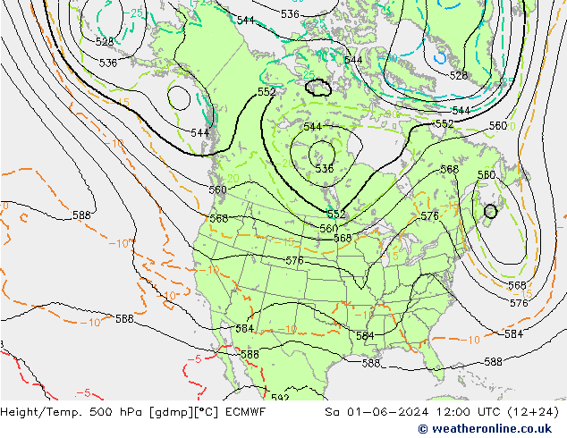 Height/Temp. 500 hPa ECMWF Sáb 01.06.2024 12 UTC