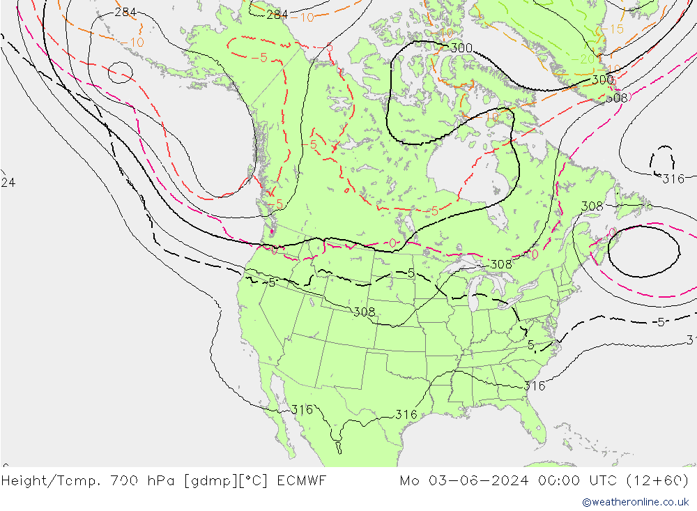 Height/Temp. 700 hPa ECMWF Seg 03.06.2024 00 UTC