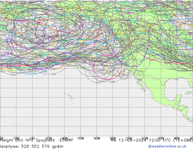 Height 500 hPa Spaghetti ECMWF We 12.06.2024 12 UTC