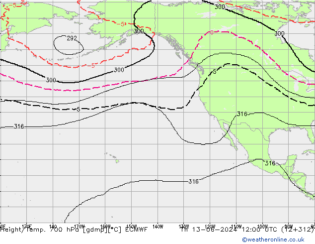 Height/Temp. 700 hPa ECMWF Qui 13.06.2024 12 UTC
