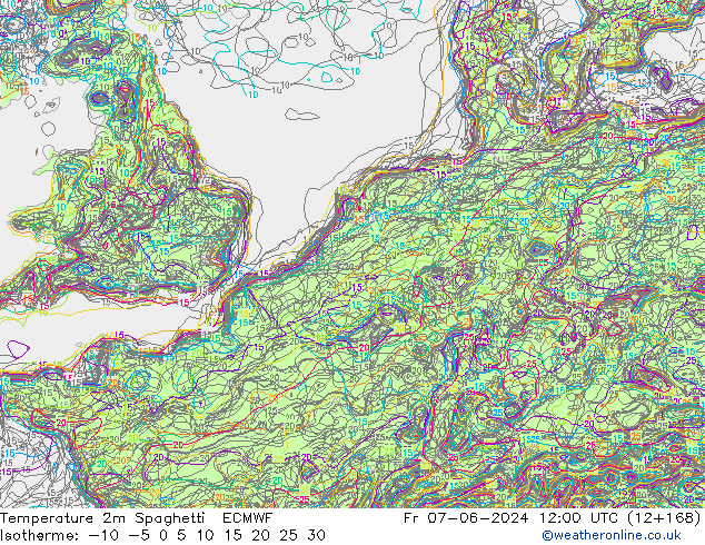 Temperatuurkaart Spaghetti ECMWF vr 07.06.2024 12 UTC