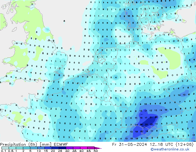 Precipitation (6h) ECMWF Fr 31.05.2024 18 UTC