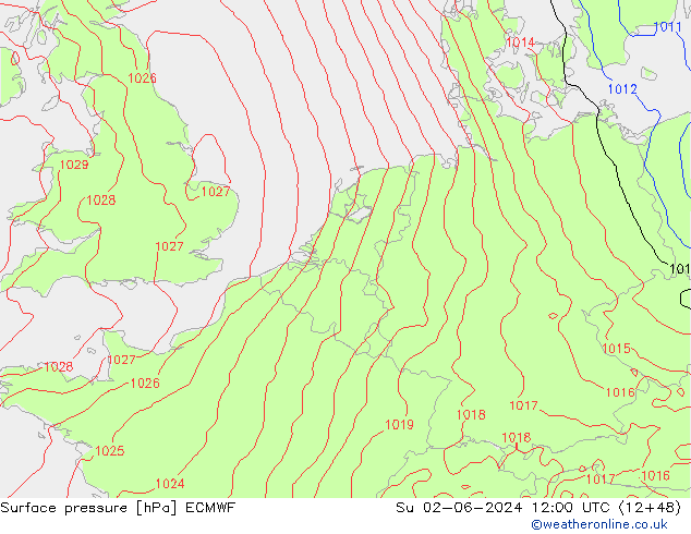 Pressione al suolo ECMWF dom 02.06.2024 12 UTC