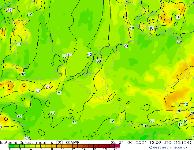 Isotachen Spread ECMWF Sa 01.06.2024 12 UTC