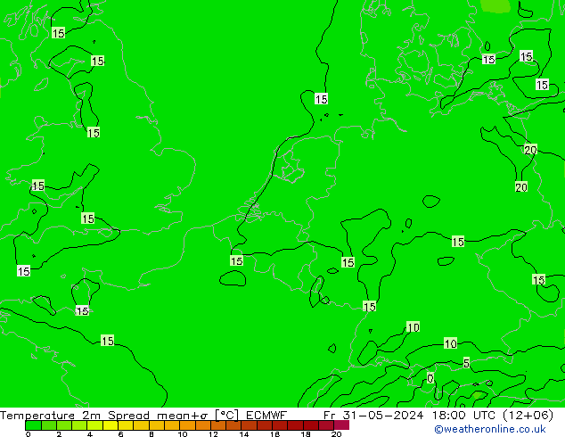 温度图 Spread ECMWF 星期五 31.05.2024 18 UTC