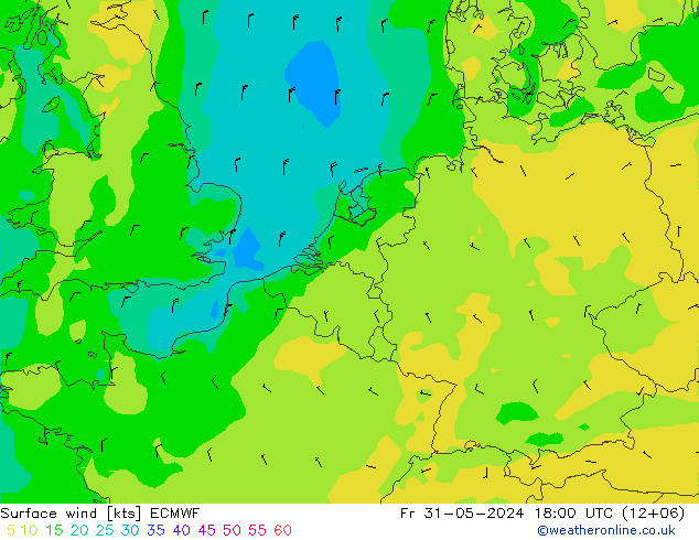 Rüzgar 10 m ECMWF Cu 31.05.2024 18 UTC