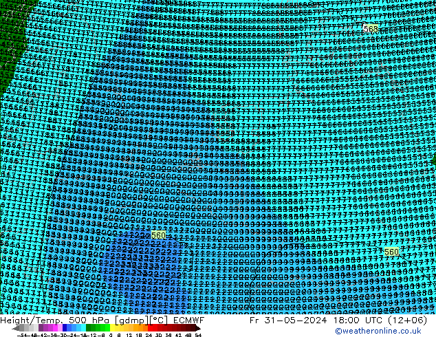 Height/Temp. 500 hPa ECMWF pt. 31.05.2024 18 UTC