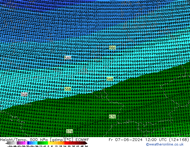 Yükseklik/Sıc. 500 hPa ECMWF Cu 07.06.2024 12 UTC