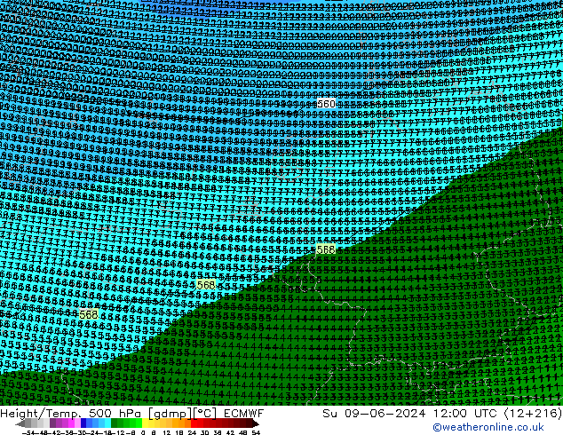 Geop./Temp. 500 hPa ECMWF dom 09.06.2024 12 UTC