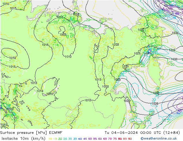 Isotachen (km/h) ECMWF di 04.06.2024 00 UTC