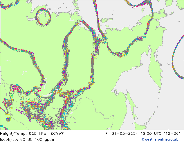 Height/Temp. 925 hPa ECMWF Pá 31.05.2024 18 UTC