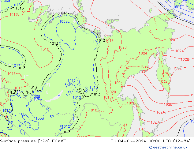 pressão do solo ECMWF Ter 04.06.2024 00 UTC