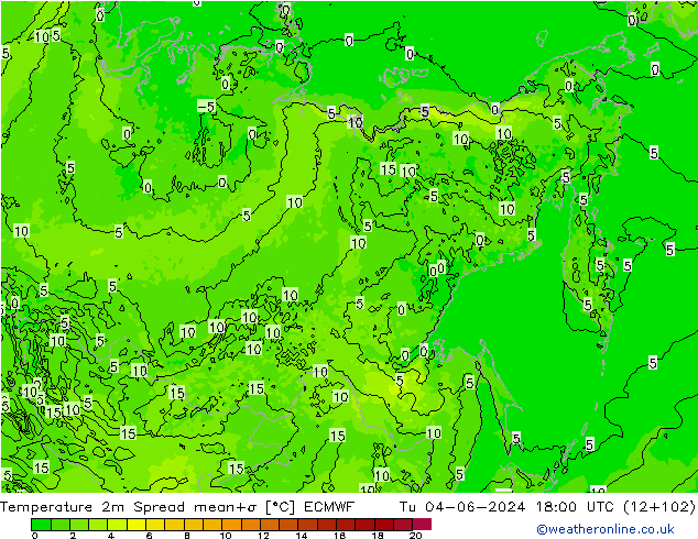 Temperatura 2m Spread ECMWF mar 04.06.2024 18 UTC