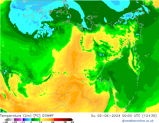 Temperatura (2m) ECMWF Dom 02.06.2024 00 UTC