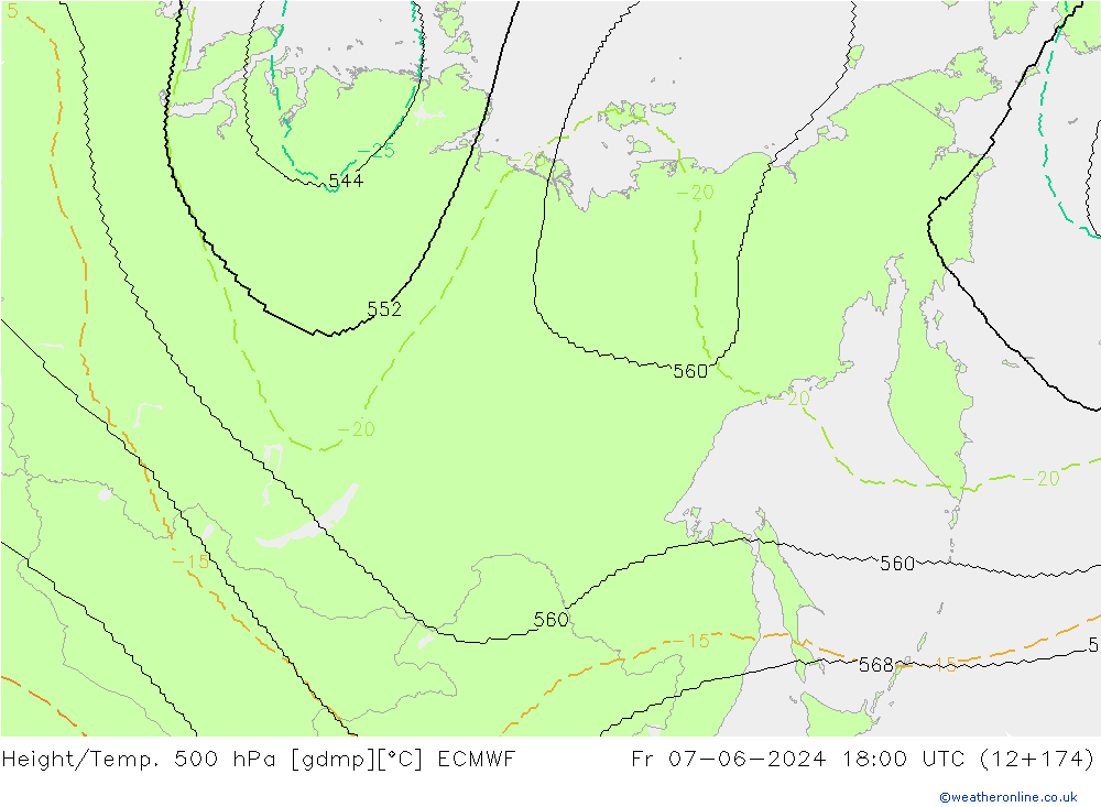 Geop./Temp. 500 hPa ECMWF vie 07.06.2024 18 UTC