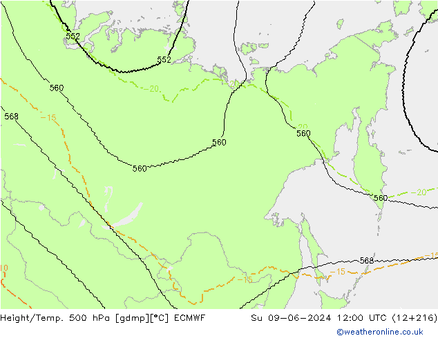 Yükseklik/Sıc. 500 hPa ECMWF Paz 09.06.2024 12 UTC