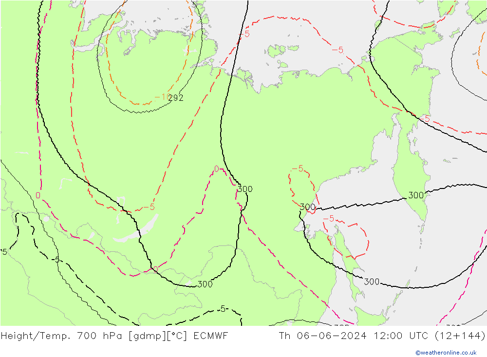 Height/Temp. 700 hPa ECMWF czw. 06.06.2024 12 UTC