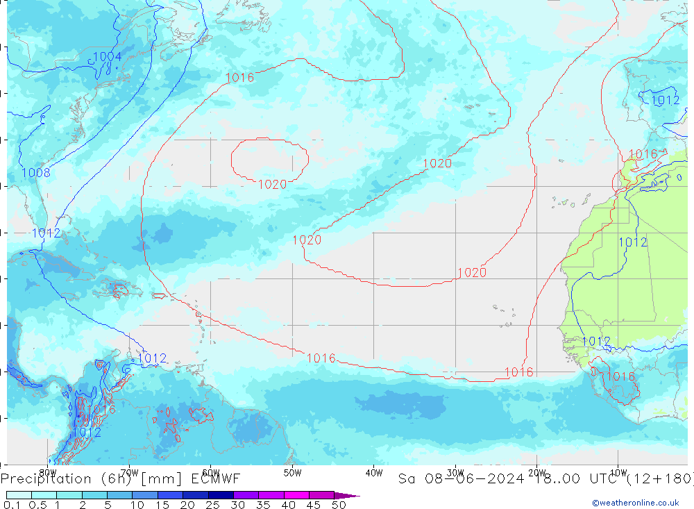 Precipitation (6h) ECMWF So 08.06.2024 00 UTC