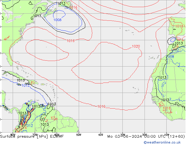 Atmosférický tlak ECMWF Po 03.06.2024 00 UTC