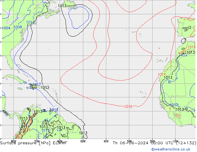 Presión superficial ECMWF jue 06.06.2024 00 UTC