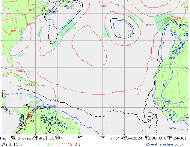 High wind areas ECMWF Fr 31.05.2024 18 UTC