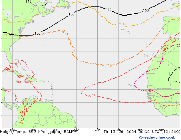 Height/Temp. 850 hPa ECMWF Čt 13.06.2024 00 UTC