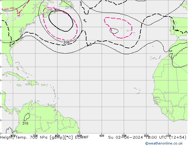 Height/Temp. 700 hPa ECMWF  02.06.2024 18 UTC