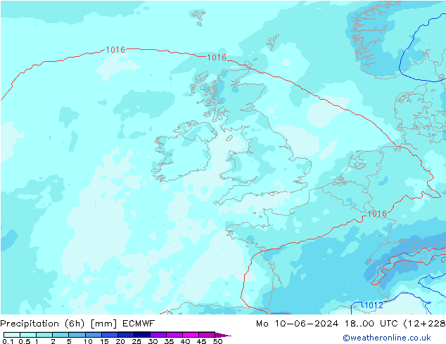 Precipitation (6h) ECMWF Mo 10.06.2024 00 UTC