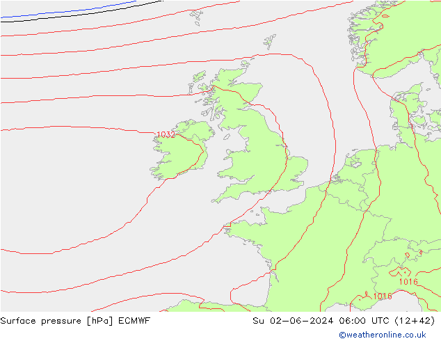 pressão do solo ECMWF Dom 02.06.2024 06 UTC