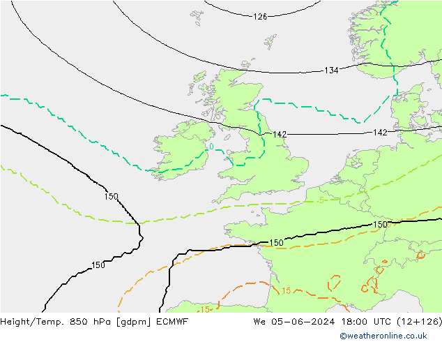 Height/Temp. 850 hPa ECMWF Qua 05.06.2024 18 UTC