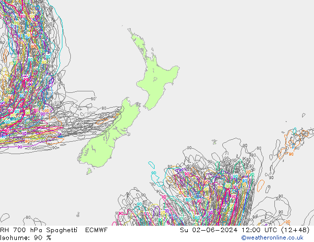 Humedad rel. 700hPa Spaghetti ECMWF dom 02.06.2024 12 UTC