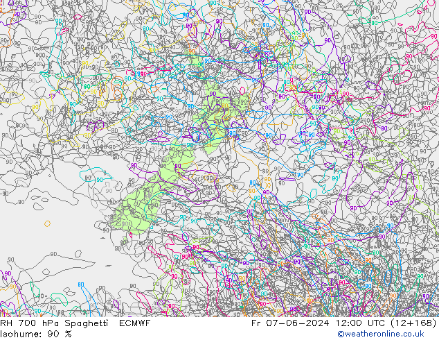 RH 700 hPa Spaghetti ECMWF Fr 07.06.2024 12 UTC