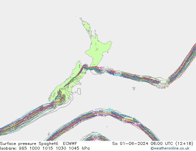 Bodendruck Spaghetti ECMWF Sa 01.06.2024 06 UTC