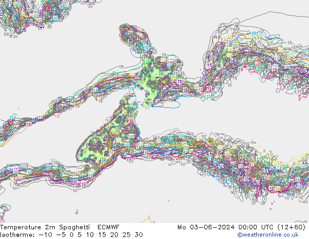Temperatuurkaart Spaghetti ECMWF ma 03.06.2024 00 UTC