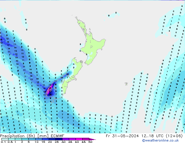 Precipitation (6h) ECMWF Fr 31.05.2024 18 UTC