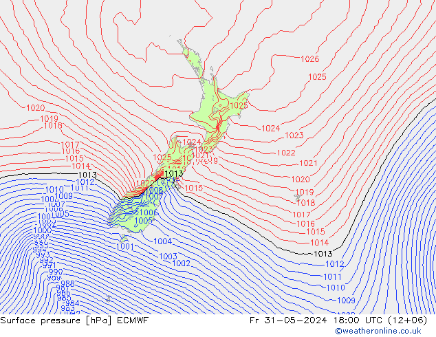 Presión superficial ECMWF vie 31.05.2024 18 UTC