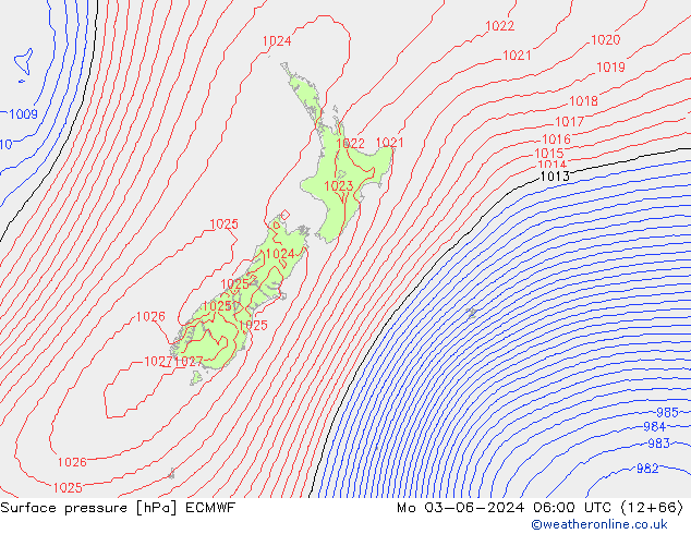 Surface pressure ECMWF Mo 03.06.2024 06 UTC