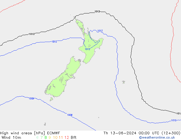 High wind areas ECMWF  13.06.2024 00 UTC