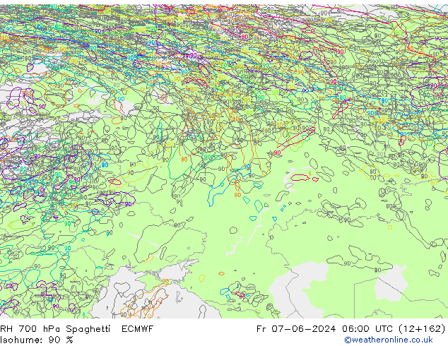 Humidité rel. 700 hPa Spaghetti ECMWF ven 07.06.2024 06 UTC