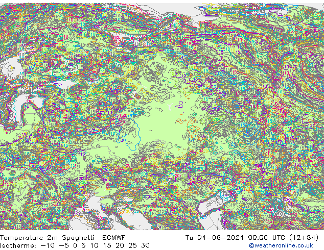 карта температуры Spaghetti ECMWF вт 04.06.2024 00 UTC