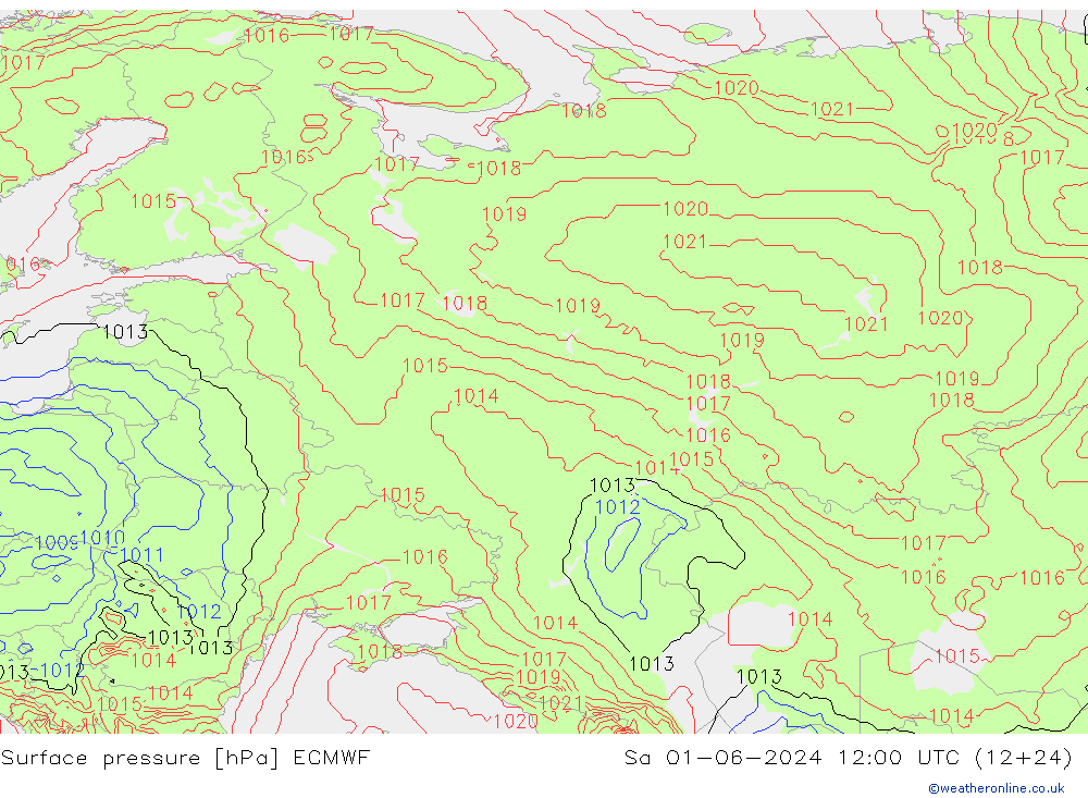 Surface pressure ECMWF Sa 01.06.2024 12 UTC