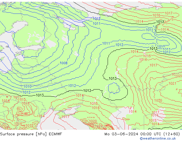 Pressione al suolo ECMWF lun 03.06.2024 00 UTC