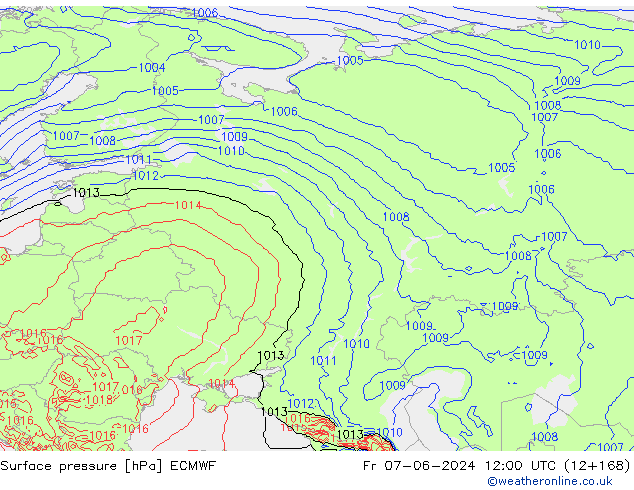 Atmosférický tlak ECMWF Pá 07.06.2024 12 UTC